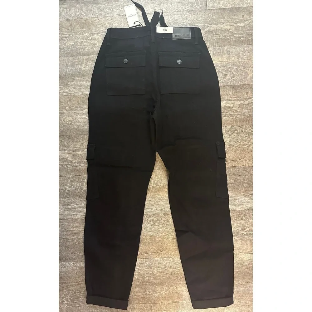 Judy‎ Blue Black Cargo Pants Women's Drawstring Waist Utility Pockets Trousers 7 - Picture 2 of 3